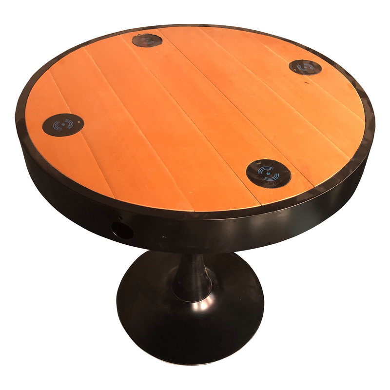 Roestvrijstalen houtkleur Smart Wifi-tafel met USB-oplader